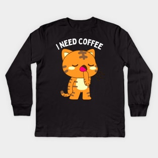 In need of coffee lover coffee addict Funny tired exhausted kitty Kids Long Sleeve T-Shirt